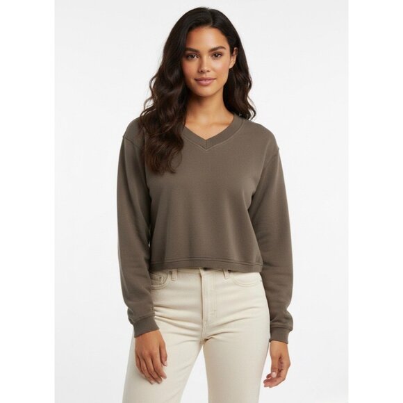 VTG Y2K NWT Cropped Brown V-Neck Sweatshirt | Cottagecore Dark Academia Coquette - Picture 1 of 16